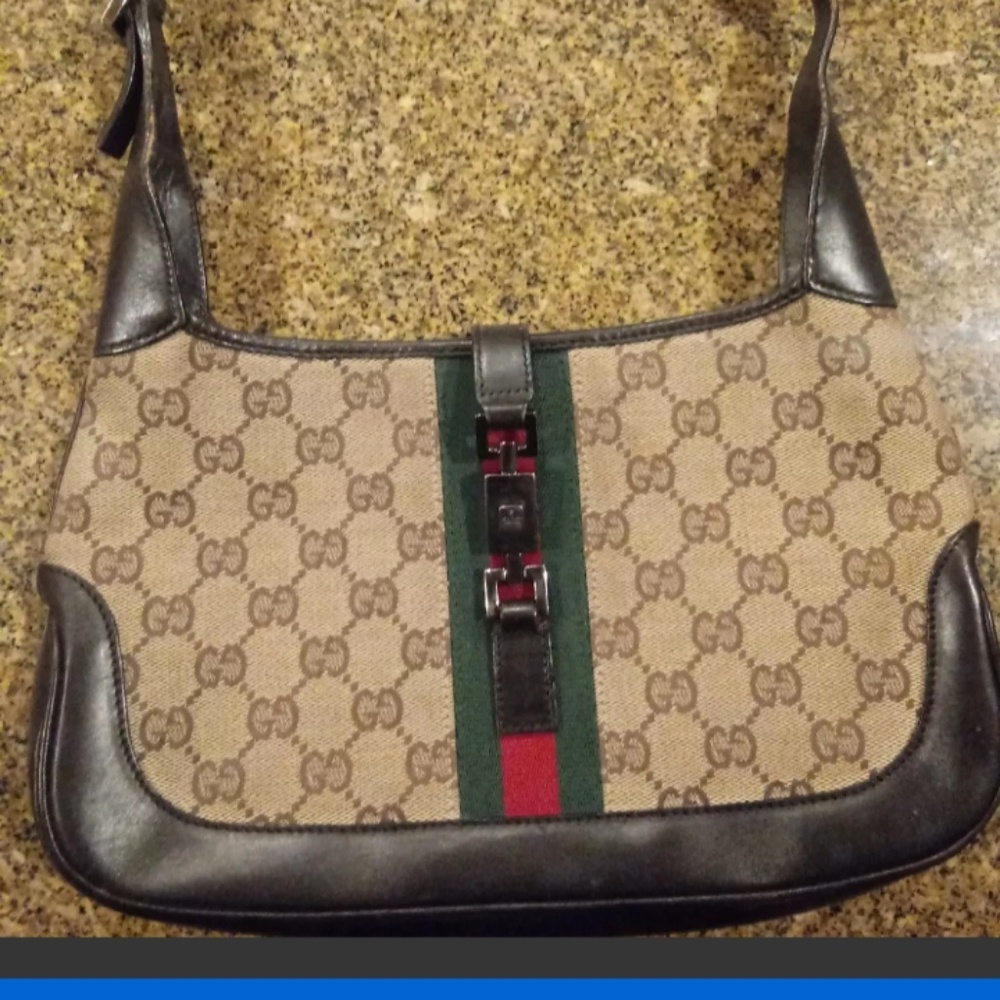 AUTHENTIC GUCCI MONOGRAM CANVAS & LEATHER HANDBAG